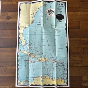 Vintage PAA Pan American Am Flight Map New York and Caribbean 1950’s